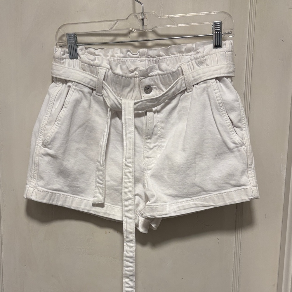 American Eagle Paperbag Preppy White Belted Stretch Mom Shorts 4
